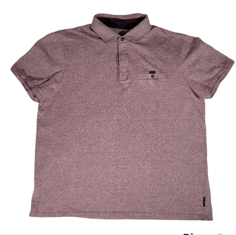 Ted Baker Polo Shirt Burgundy White Men's Short Sleeve Cotton Casual Snaps